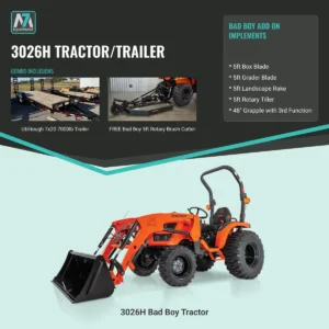 Bad Boy 3026H tractor and trailer combo